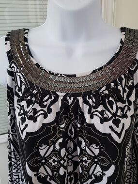 Alfani Beaded Neck Black and White Sleeveless Women's Top, 3X